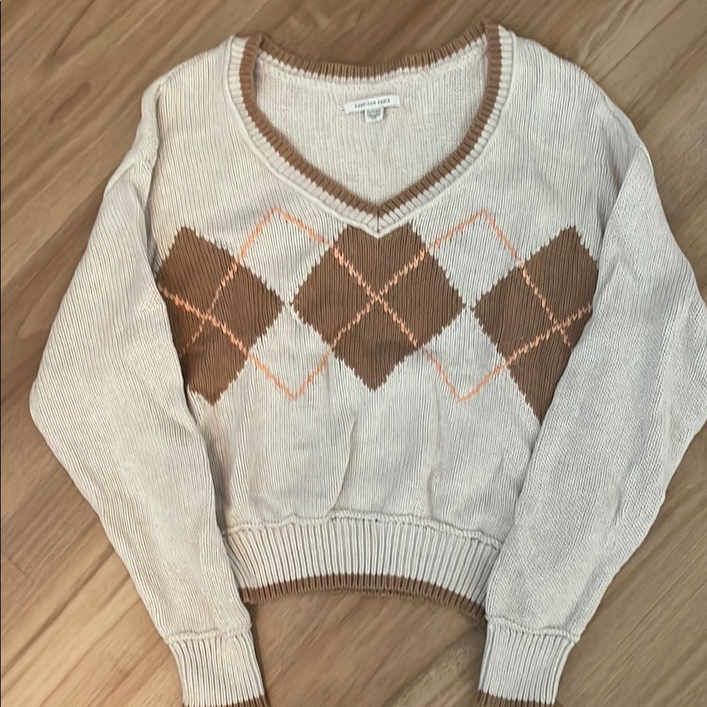 AE Women's Argyle V-Neck Sweater